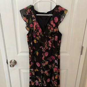 Lulu’s black floral ruffle jumpsuit